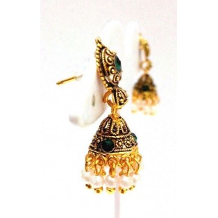 Golden Oxidized Women Earring Jhumka Jhumki Jewelry Drop PushBack Classy Gift 73
